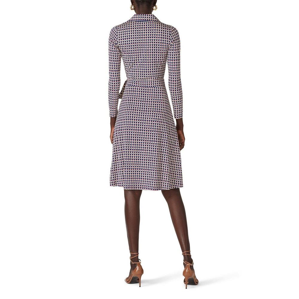 L.K. Bennett Wrap Dress Womens 8 Navy Cream Geometric Print Long Sleeve Midi - Picture 2 of 11